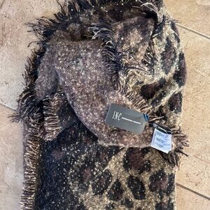 New Leopard Print Fringed Scarf INC